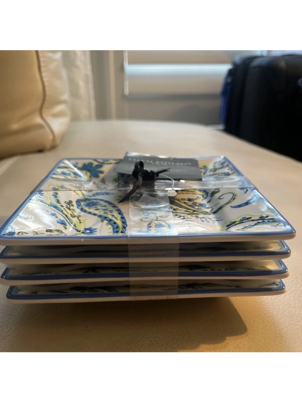 Cynthia Rowley Blue and White Paisley Ceramic Snack Plates - Set of 4